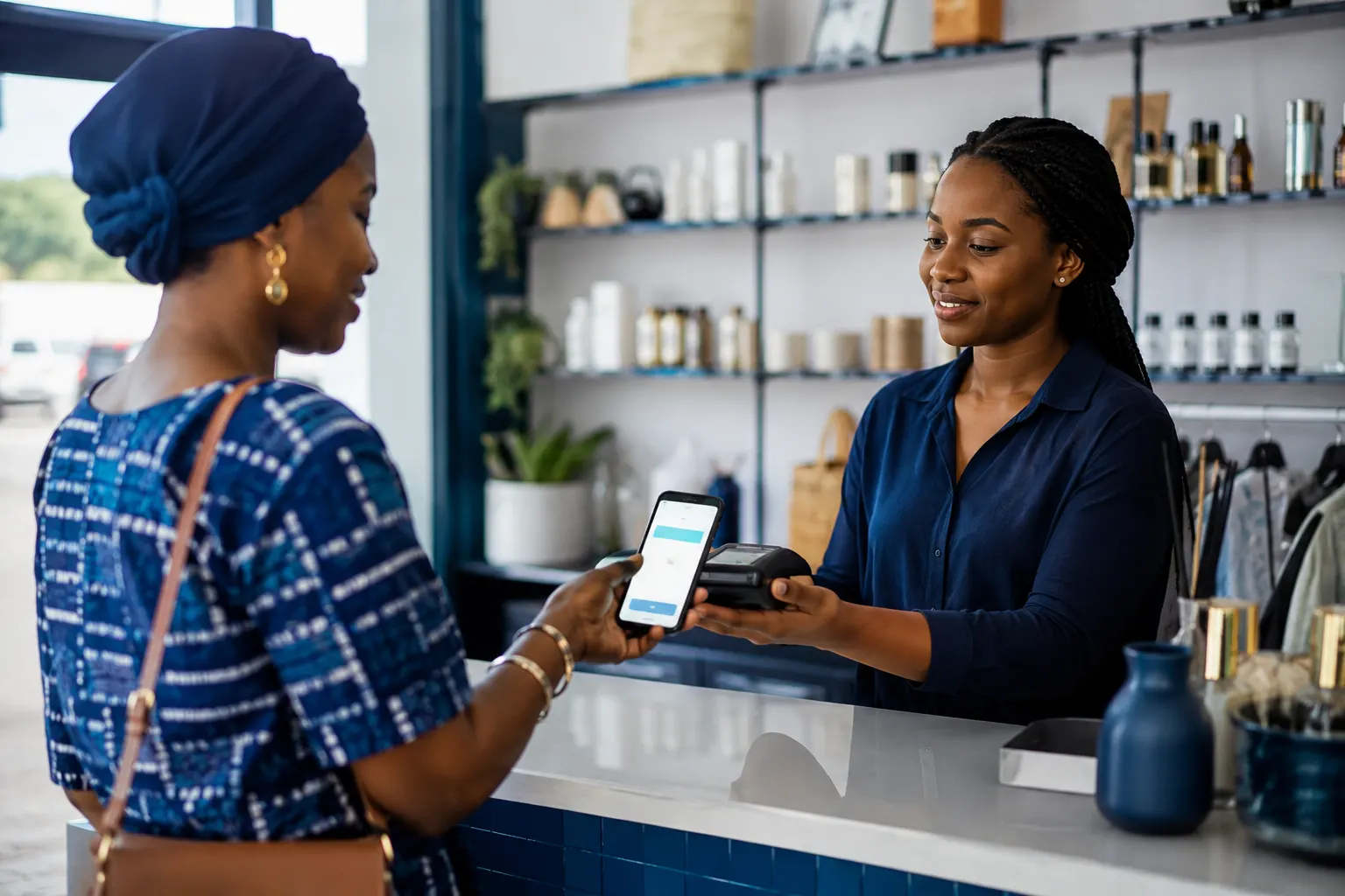 Paiement mobile réalisé auprès d’une commerçante